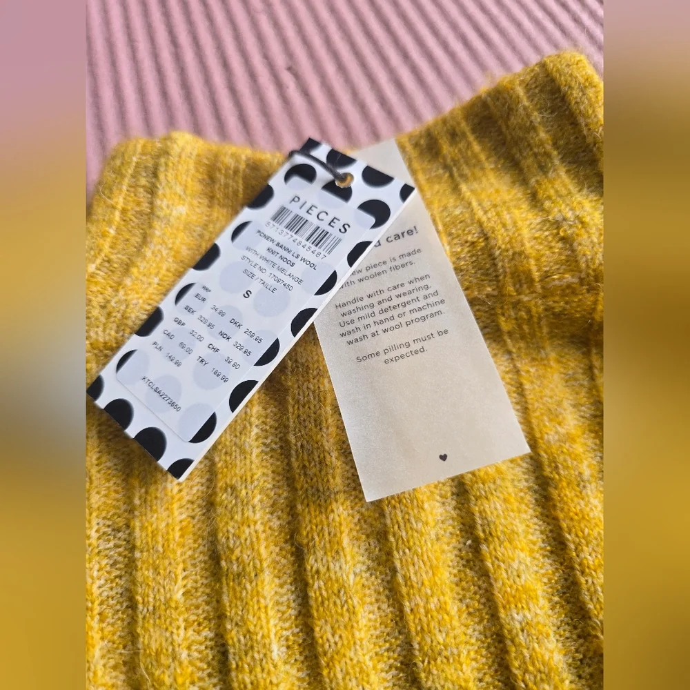 EVEREVE × PIECES Marled Yellow  Ribbed Knit Sweater Scandinavian Design S NWT